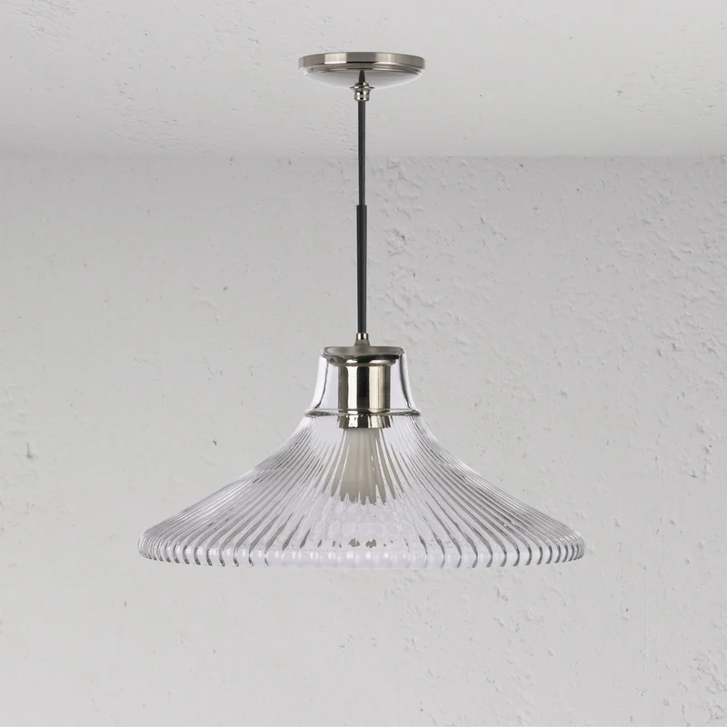 Hammersmith Large Pendant Light Fluted Glass - Polished Nickel