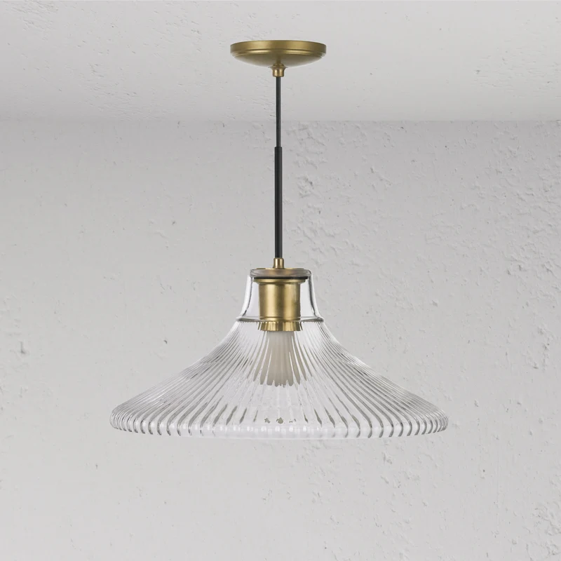 Hammersmith Large Pendant Light Fluted Glass - Antique Brass