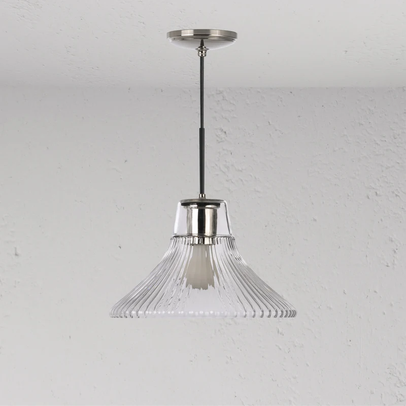Hammersmith Medium Pendant Light Fluted Glass - Polished Nickel