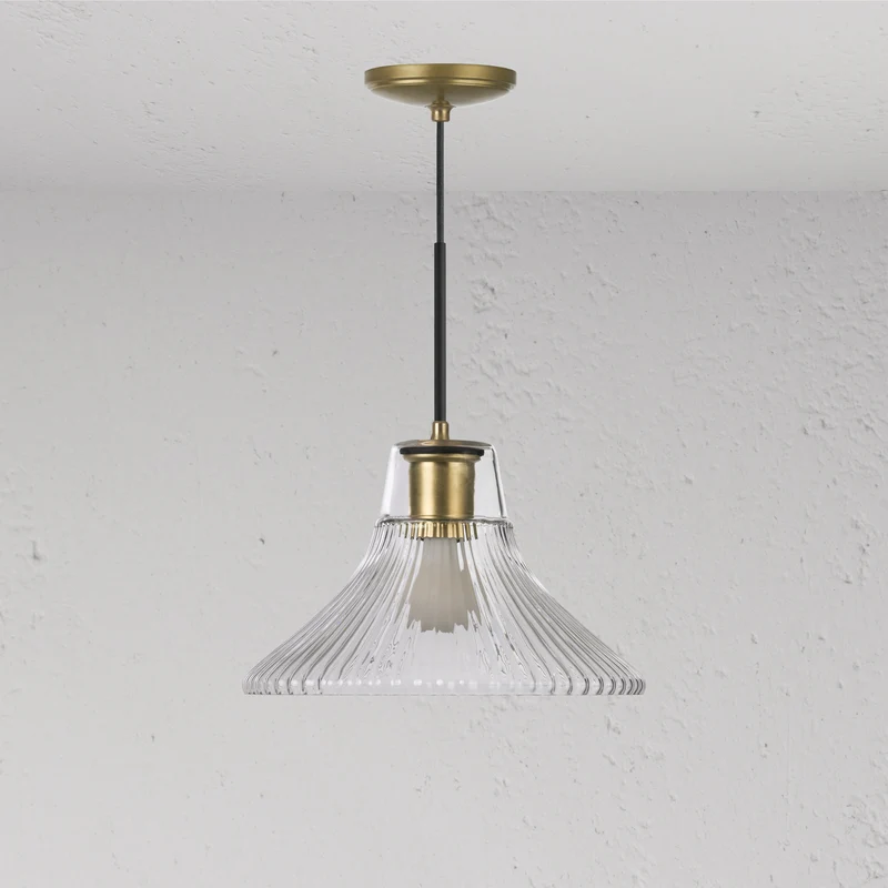 Hammersmith Medium Pendant Light Fluted Glass - Antique Brass