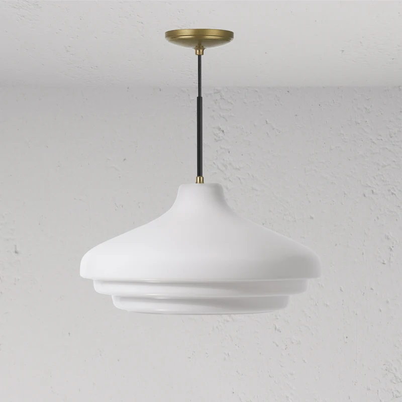 Brookfield Large Pendant Light Opal Glass - Antique Brass