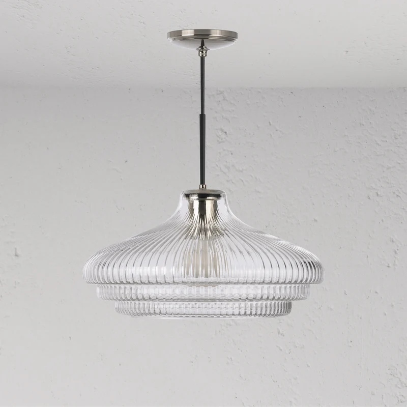 Brookfield Large Pendant Light Fluted Glass - Polished Nickel