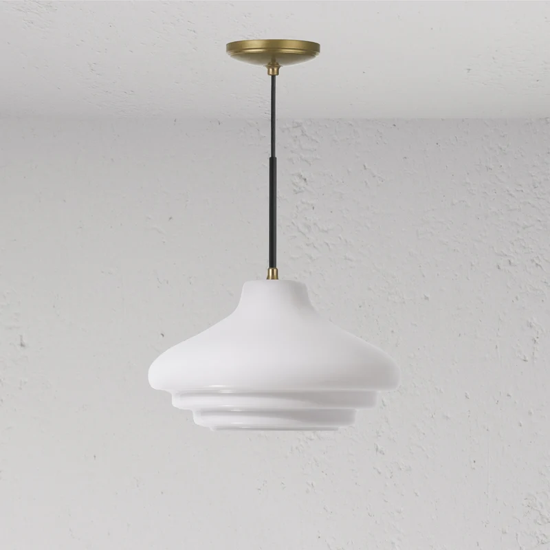 Brookfield Medium Pendant Light Opal Glass - Antique Brass
