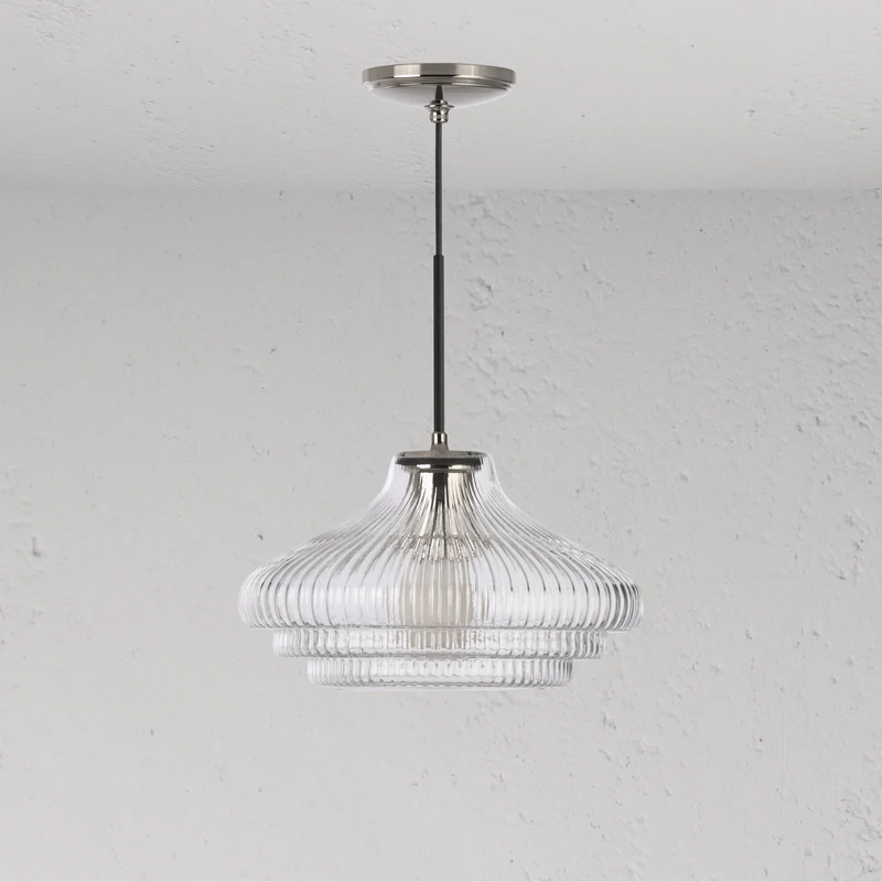 Brookfield Medium Pendant Light Fluted Glass - Polished Nickel