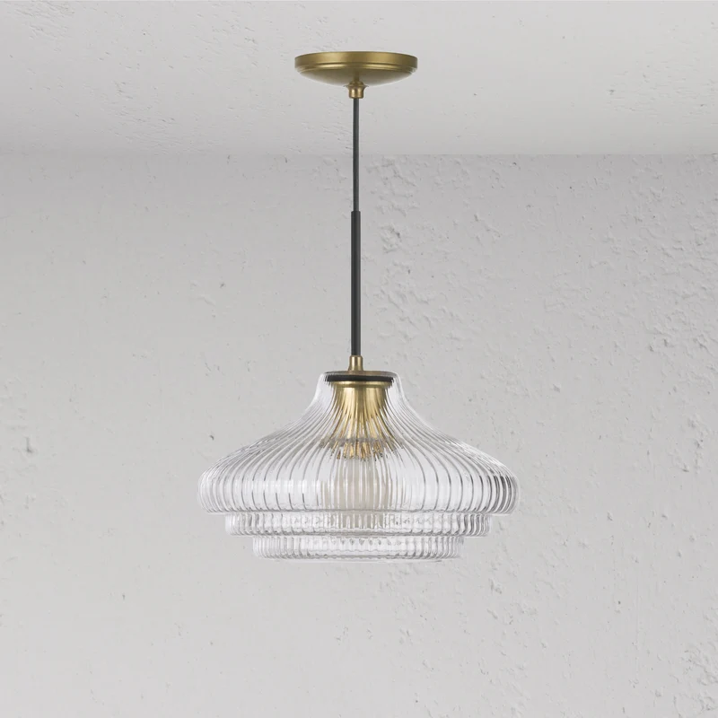 Brookfield Medium Pendant Light Fluted Glass - Antique Brass