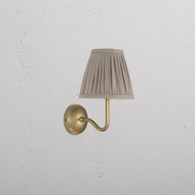 Malvern Small Wall Light Pleated Natural Beige - Antique Brass