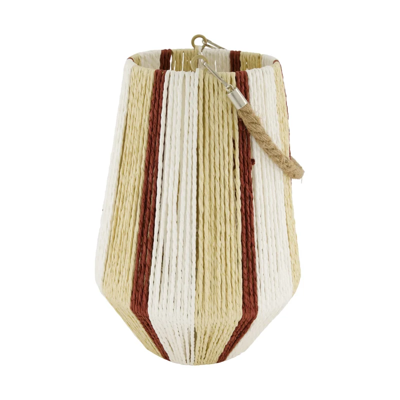 Lantern round paper rope with glass 22x22x31cm Pink/Red