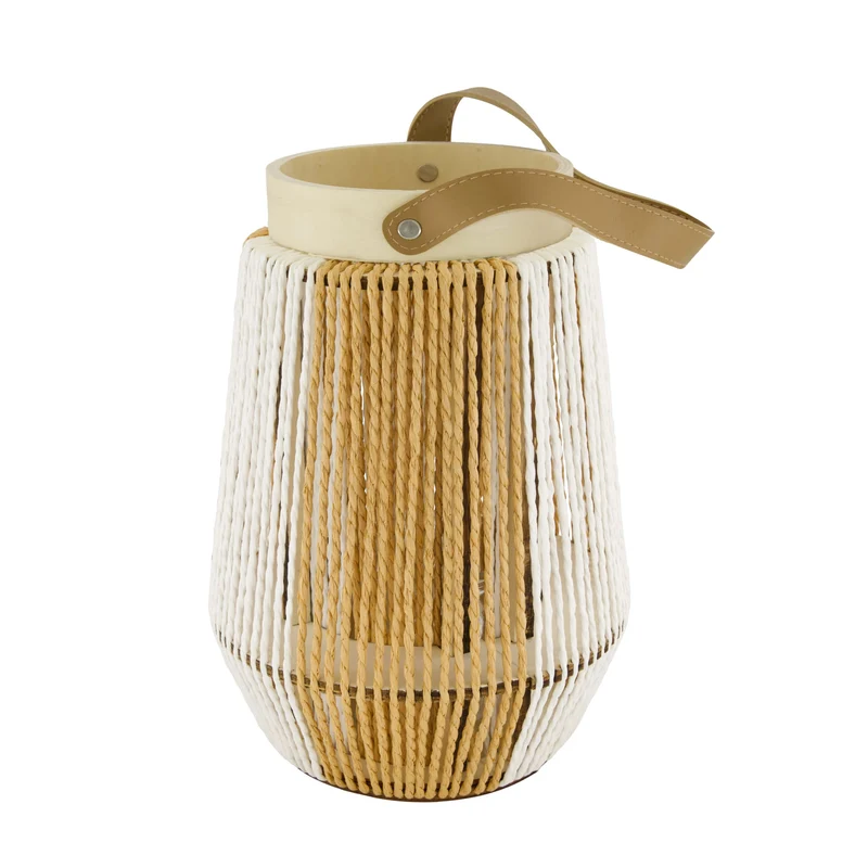 Lantern round paper rope with glass 22x22x31cm Natural/White