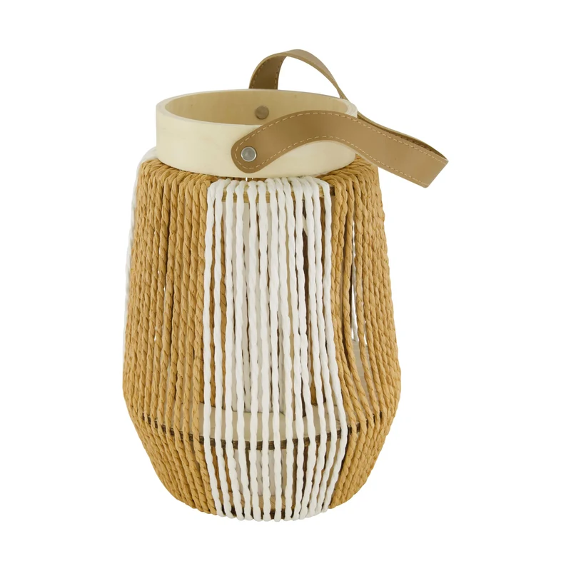 Lantern round paper rope with glass 18x18x25cm Natural/White