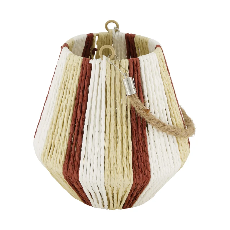 Lantern round paper rope with glass 18x18x18cm Natural/Red