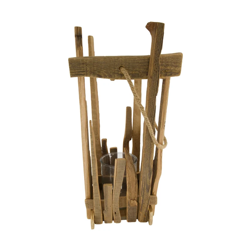 Lantern poplar wood with glass 28x28x58cm Natural FSC 100%