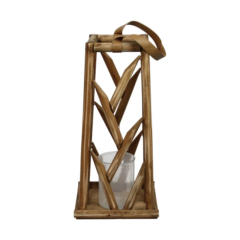 Lantern poplar wood with glass 28x28x58cm FSC 100% Natural