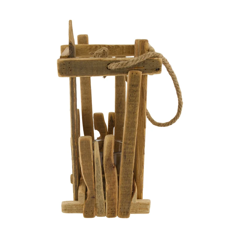 Lantern poplar wood with glass 19x19x38cm FSC 100% Natural
