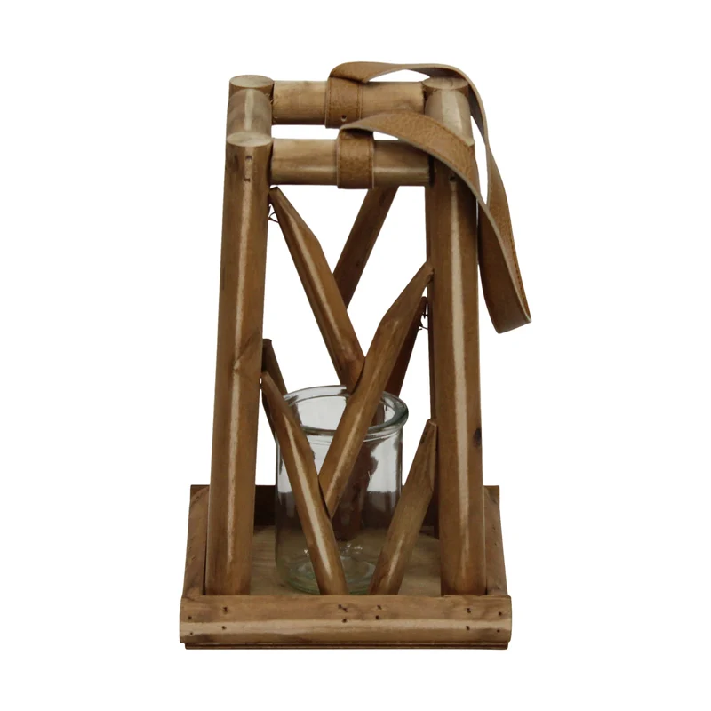 Lantern poplar wood with glass 18x18x28cm FSC 100% Natural