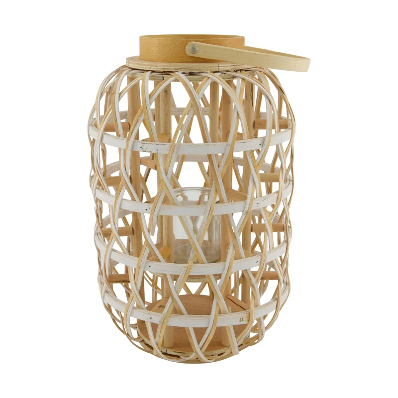 Lantern poplar chip wood with glass 24x24x38cm FSC 100% Natural