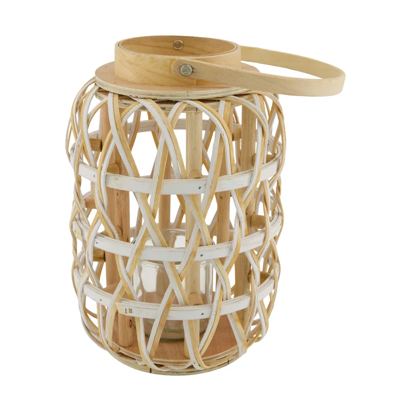 Lantern poplar chip wood with glass 18x18x27cm FSC 100% Natural