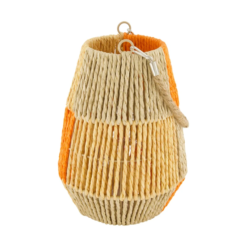 Lantern paper rope with glass 18x18x24cm Orange/Yellow