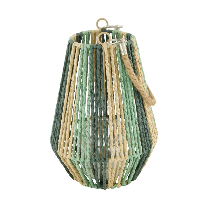 Lantern paper rope with glass 18x18x24cm Green/Natural