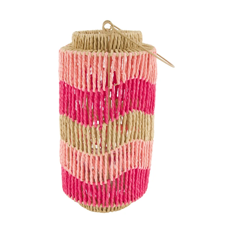 Lantern paper rope with glass 18.5x18.5x35cm Pink mix