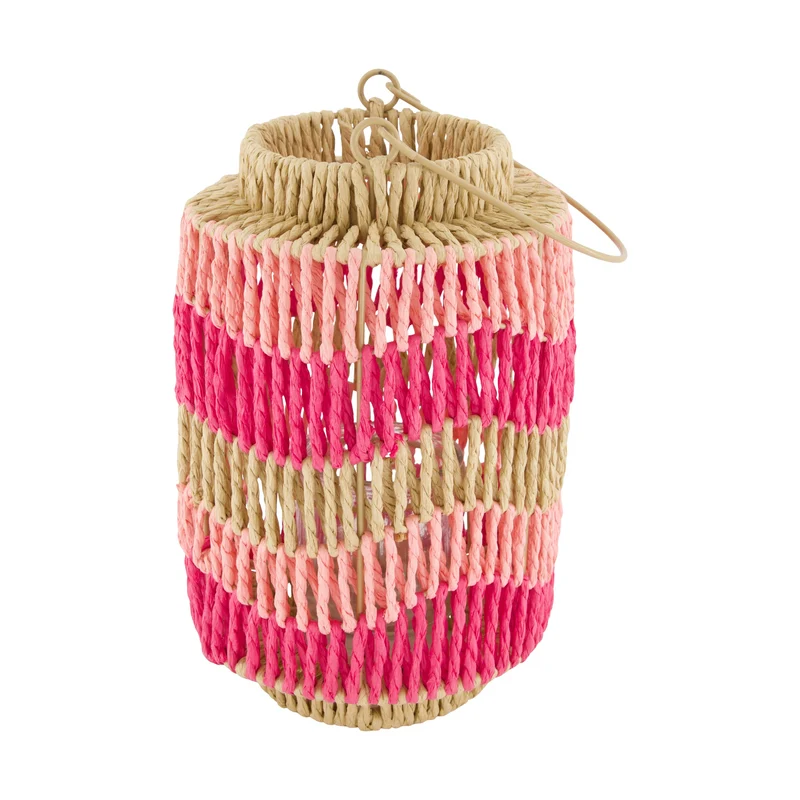 Lantern paper rope with glass 17.5x17.5x26cm Pink mix