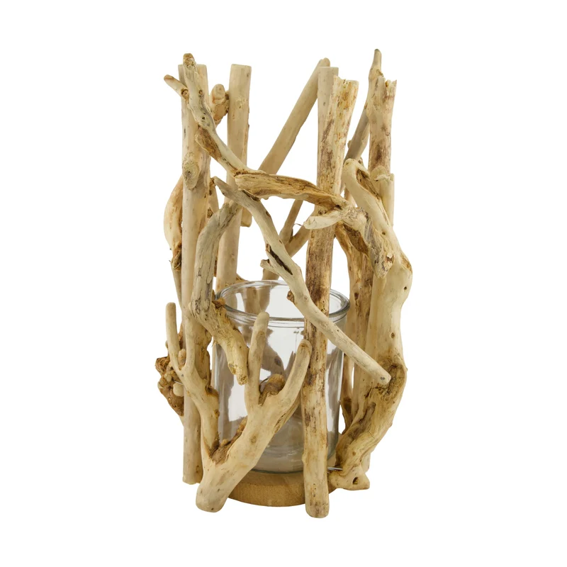 Lantern historic wood with glass 24x24x38cm Bleached