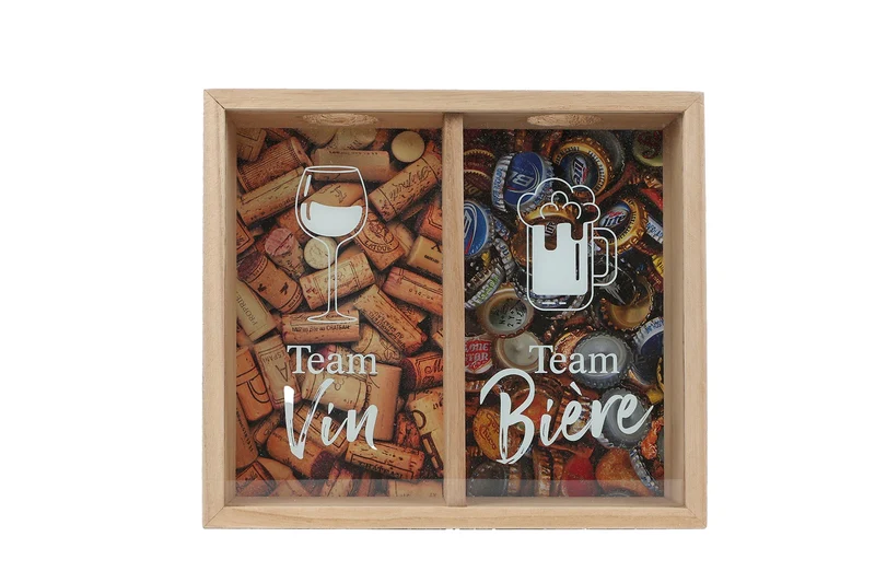 Opbergdoos "Team Vin/Biere" beige hout 24x21x5cm