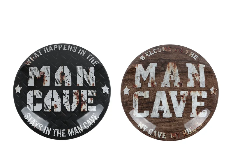 Wandbord "Mancave" bol bruin/zwart 2 assortie metaal 40x40cm
