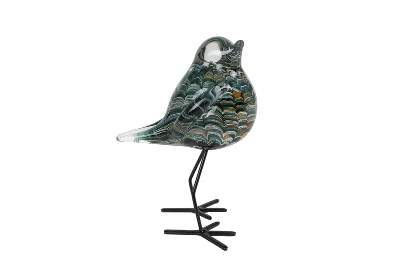 Sculptuur "Bird" op voet grijs glas 11,5x8,5x16cm