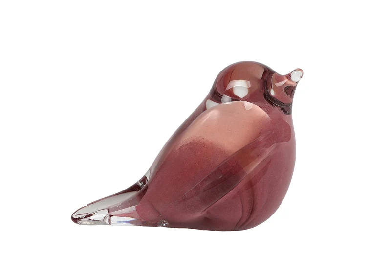 Sculptuur "Bird" oud roze glas 11x6x7,5cm
