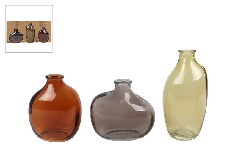 Vaas "Lou" s3 bruin/groen/grijs 3 assortie glass 33x16x6cm