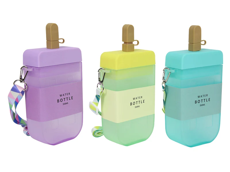 Drinkfles ijs vorm met koord 20x11x4,3cm 3 assortie