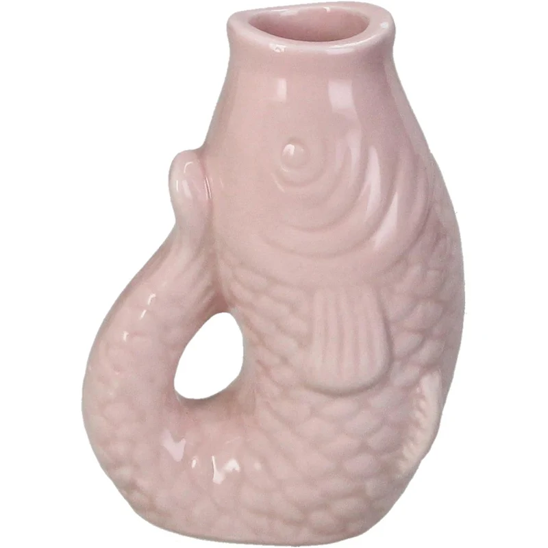 Vase Fish Stoneware Pink 8x5.5x11.3cm