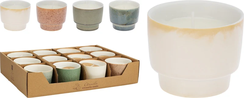 KAARS CITRONELLA IN POT KERAMIEK D7,5 H6CM 4 ASSORTIE