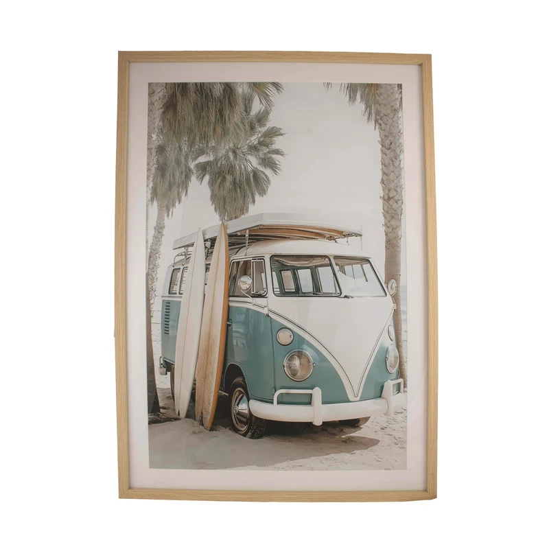 Wall art van with surfboard paper with glass 70x4x100cm Multi