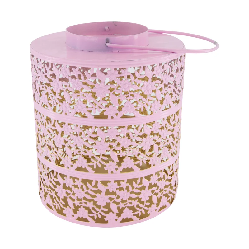Lantern solar metal 22x22x28cm Light pink