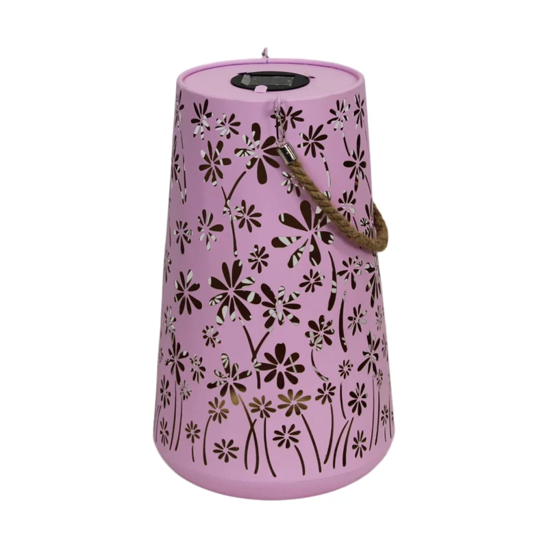 Lantern solar metal 22x22x35cm Pink/Gold