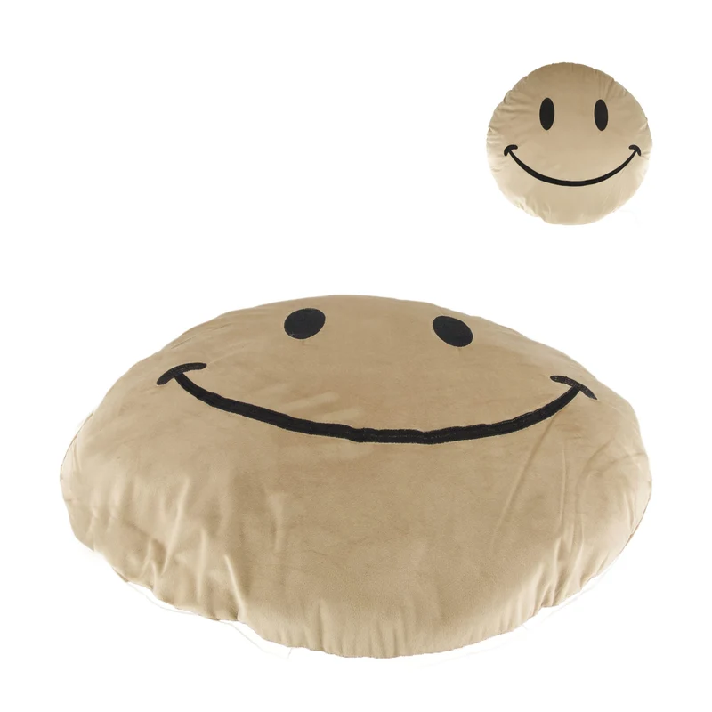 Cushion round smiley polyester 58x58x8cm Brown