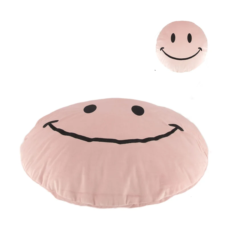 Cushion round smiley polyester 58x58x8cm Pink