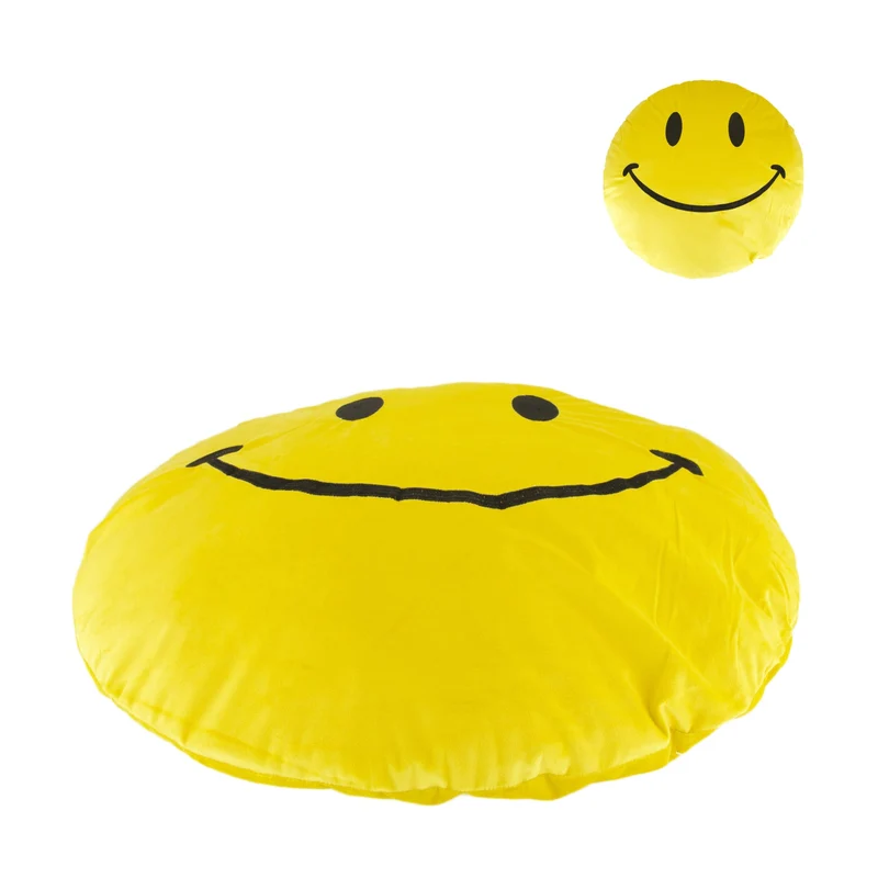 Cushion round smiley polyester 58x58x8cm Yellow