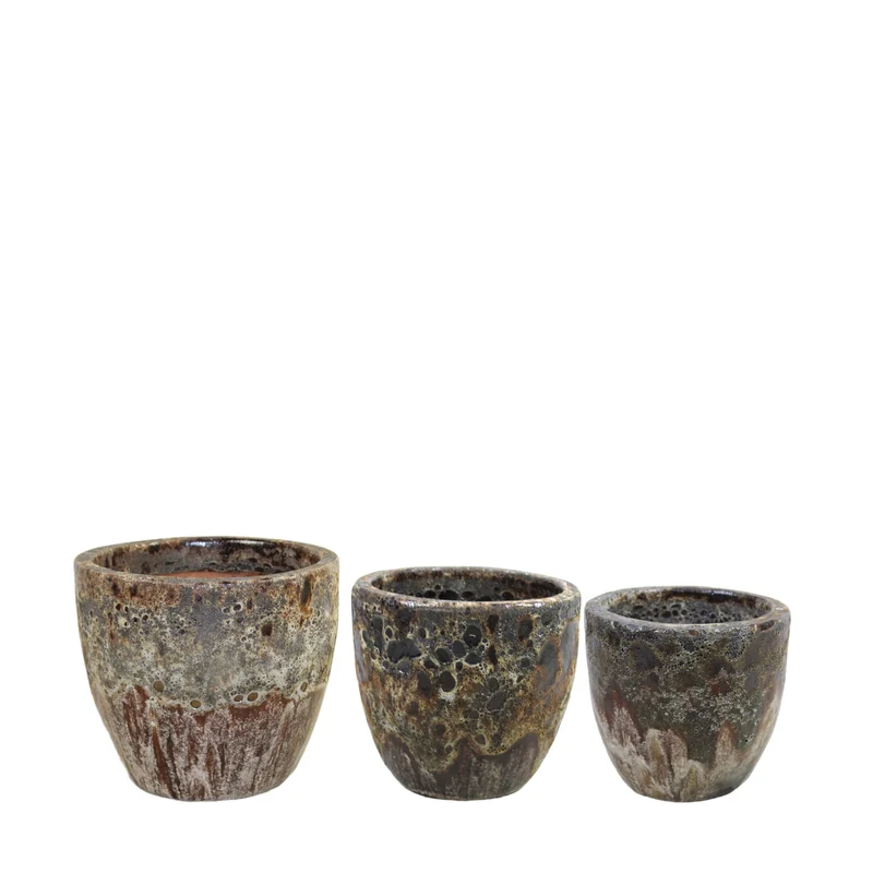 Set/3 Planter ceramic 38x38x33cm Antique Brown