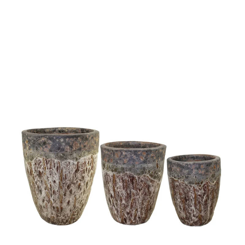 Set/3 Planter ceramic 55x55x70cm Brown/Black