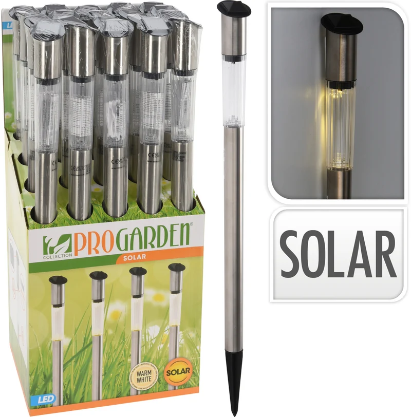 SOLARLAMP TUINSTEKER RVS D4 H70CM WARM WHITE