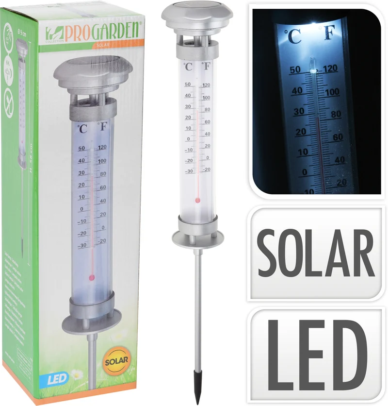 SOLARLAMP MET THERMOMETER OP TUINSTEKER D9 H58CM