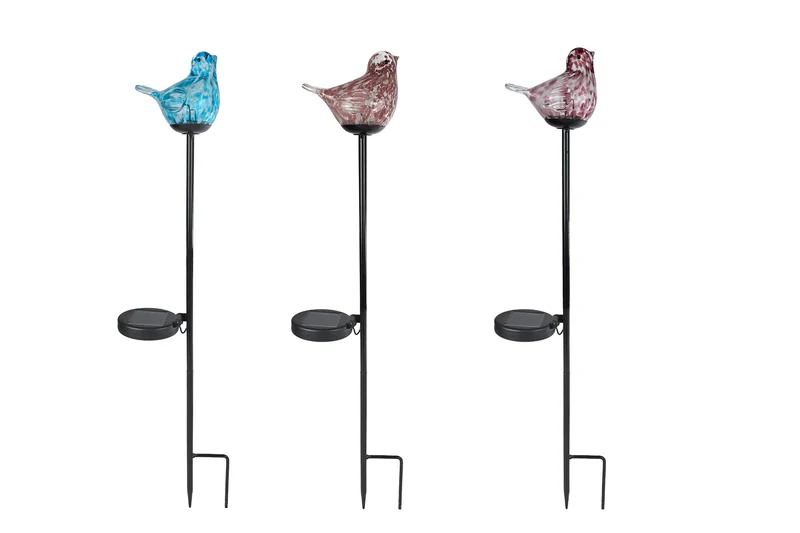 Tuinlamp LED "Vogel" solar roze/groen/lila 3 assortie glas/metaal 15x7x75cm