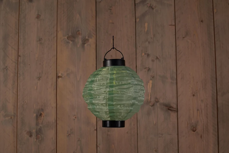 SOLAR LAMPION GROEN 20CM LED WARM WIT