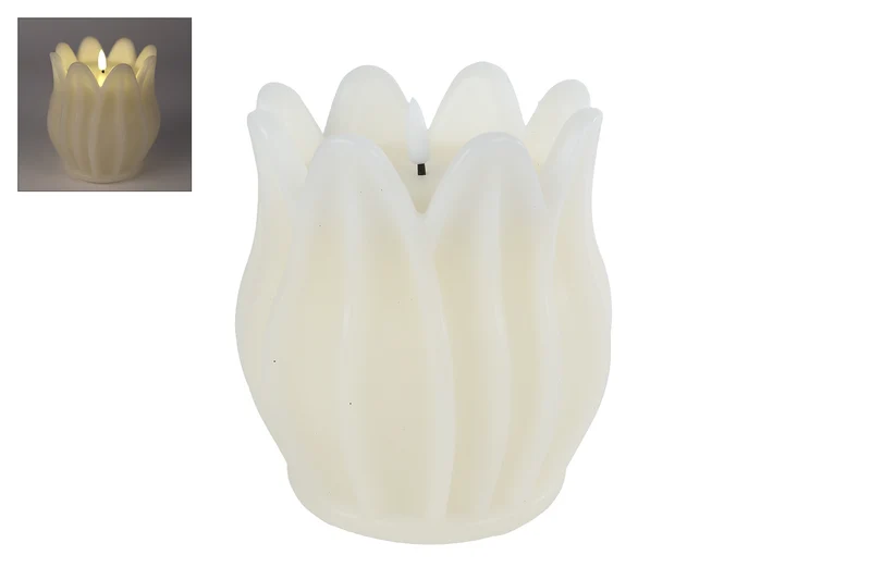 Kaars LED "Tulip" L creme 2xAAex 13,5x13,5x15cm