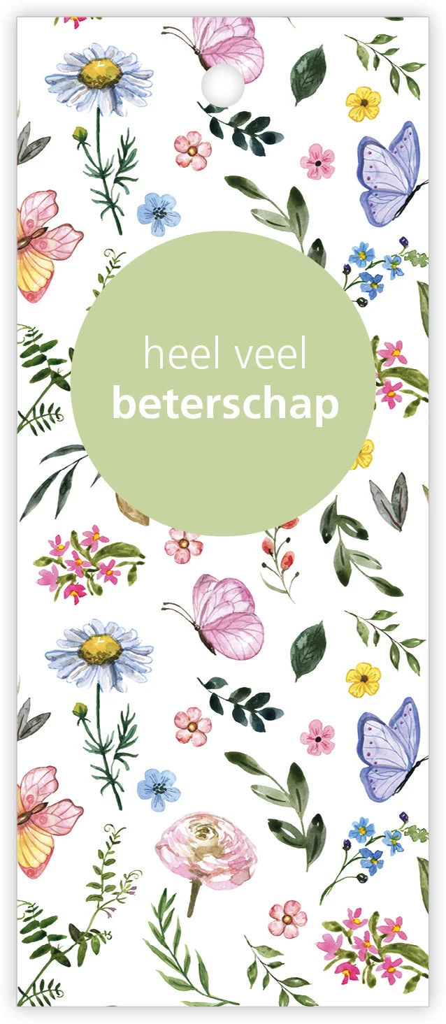 Pakje a 12 kadokaartjes Butterfly Heel veel beterschap