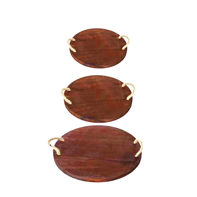S/3 Tray Grande Cache Wood D35 H2cm Brown/Red