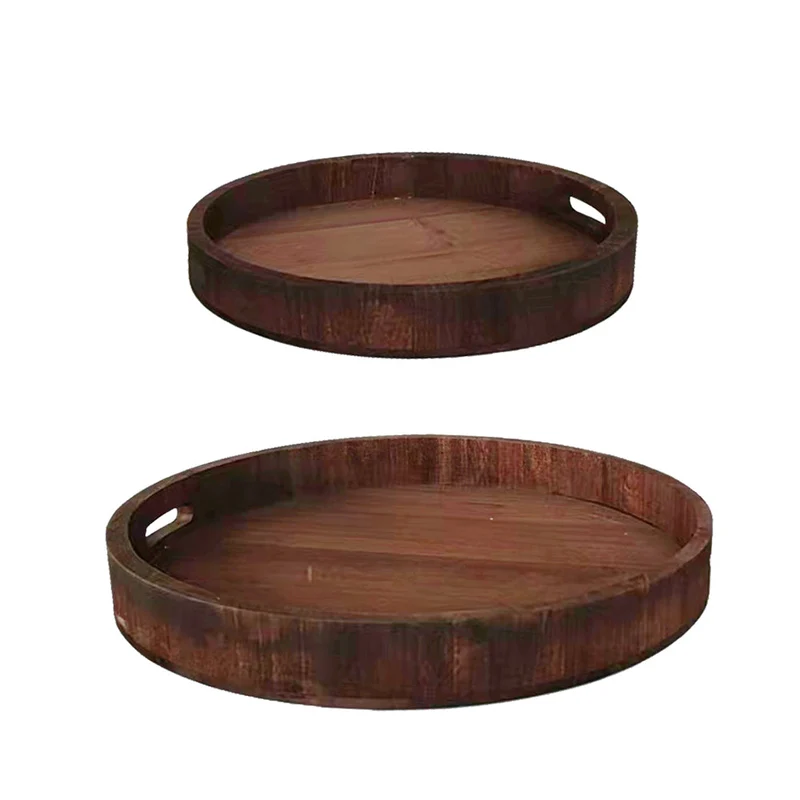 S/2 Tray Grand Forks Wood D48 H6cm Brown/Red