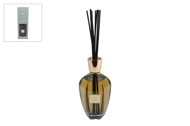 Diffuserset "Aroma Art" patchouli musk 800ml groen glas 12x12x39cm